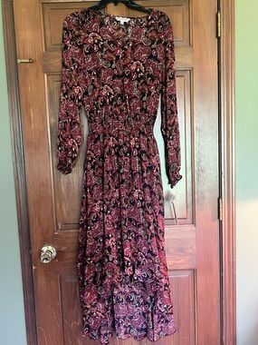 Nanette Lepore size 10 Burgundy Black Paisley Scalloped Maxi Dress. Brand new.